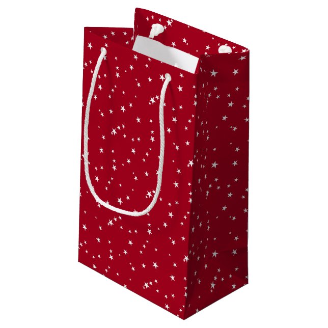 Tiny White Stars on Red Christmas Small Gift Bag (Back Angled)