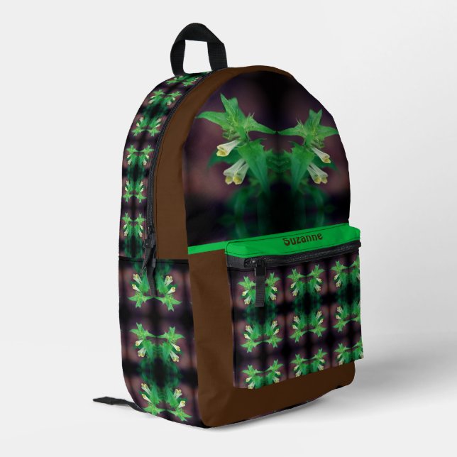 Tiny White Wildflower Personalized Printed Backpack (Back Corner Left)
