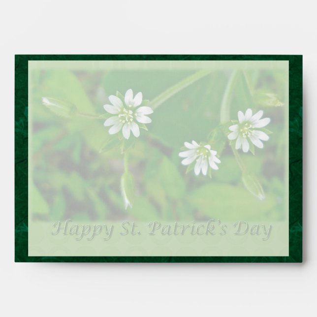 Tiny White Wildflower St. Patrick's Day Envelope (Front)