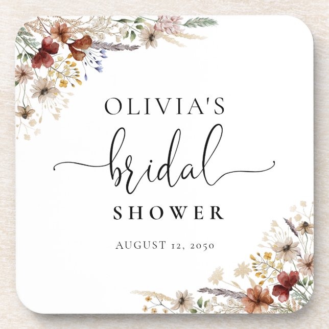 Tiny Wildflower Bridal Shower Beverage Coaster (Front)