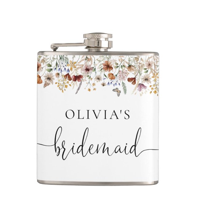 Tiny Wildflower Bridal Shower Flask (Front)