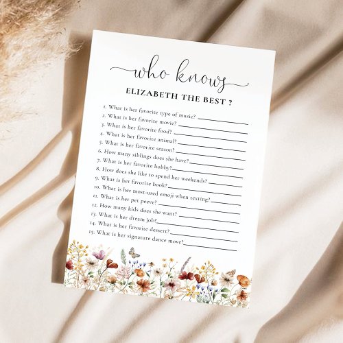 Tiny Wildflower Bridal Shower Game