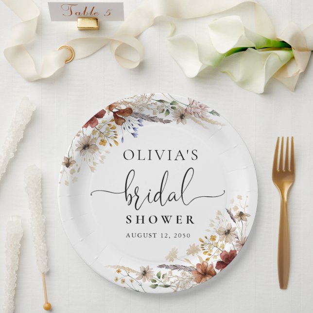 Tiny Wildflower Bridal Shower Paper Plate (Wedding)