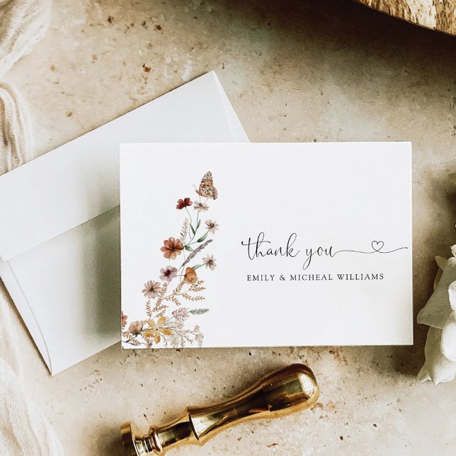 Tiny Wildflower Wedding Flat Thank You Card (Creator Uploaded)