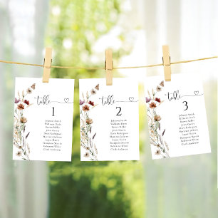 Tiny Wildflower Wedding Table Seating Chart Cards