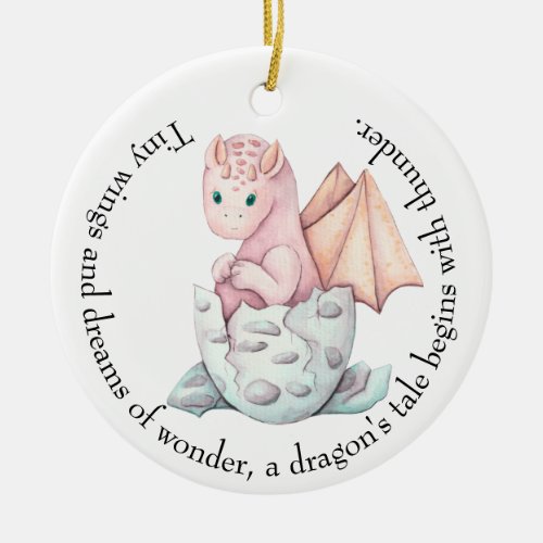 Tiny Wings and Dreams of Wonder Dragon Baby Shower Ceramic Ornament