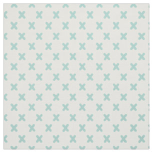 Tiny Xs Mint Green on White Fabric