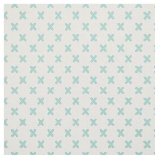 Tiny Xs Mint Green on White Fabric
