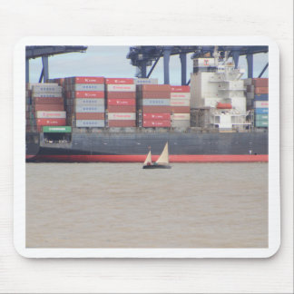 Tiny Yacht And Huge Container Ship Mouse Pad