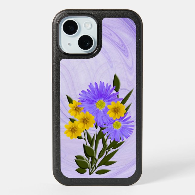 Tiny Yellow and Full Petal Purple Wildflowers iPhone 15 Case (Back)