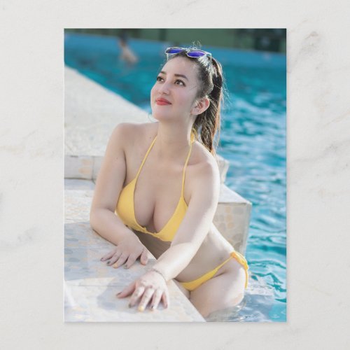 Tiny Yellow Bikini Pin Up Girl Photo  Postcard