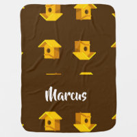 Tiny yellow bird house pattern baby blanket