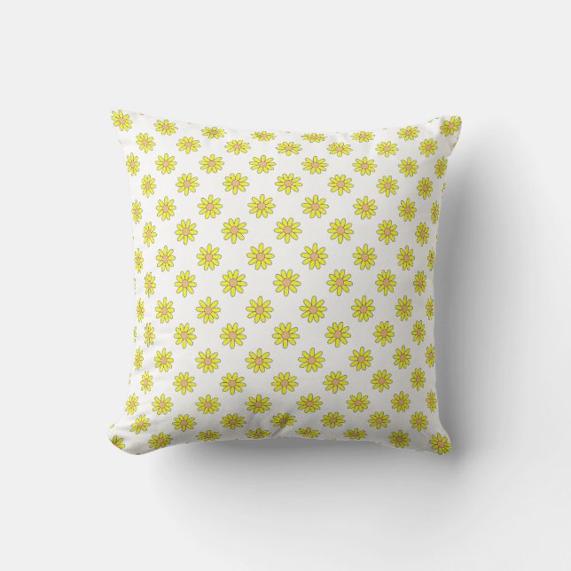 Tiny Yellow Flower Floral Pattern Throw Pillow (Front)