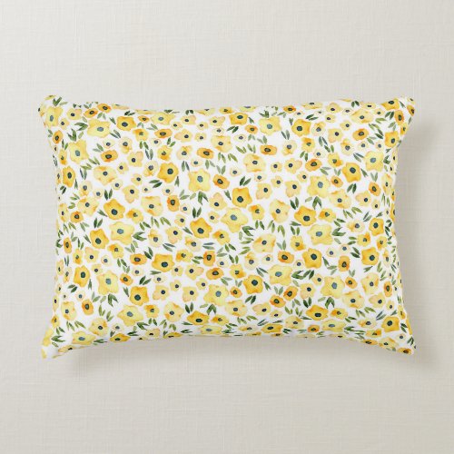 Tiny Yellow Flowers Watercolor Seamless Accent Pillow