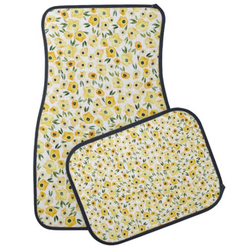 Tiny Yellow Flowers Watercolor Seamless Car Floor Mat