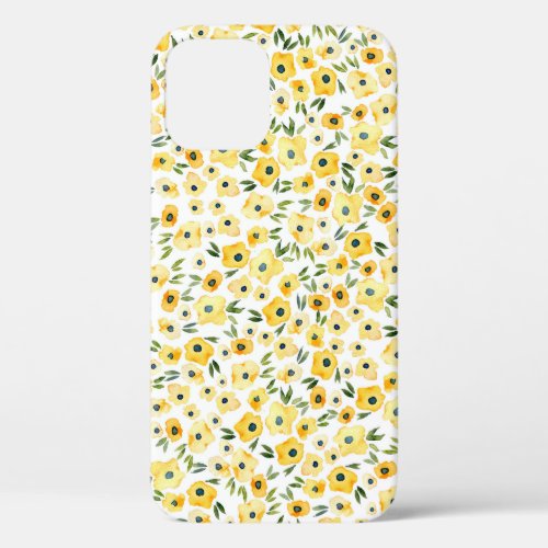 Tiny Yellow Flowers Watercolor Seamless iPhone 12 Case