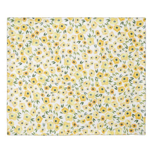 Tiny Yellow Flowers Watercolor Seamless Duvet Cover