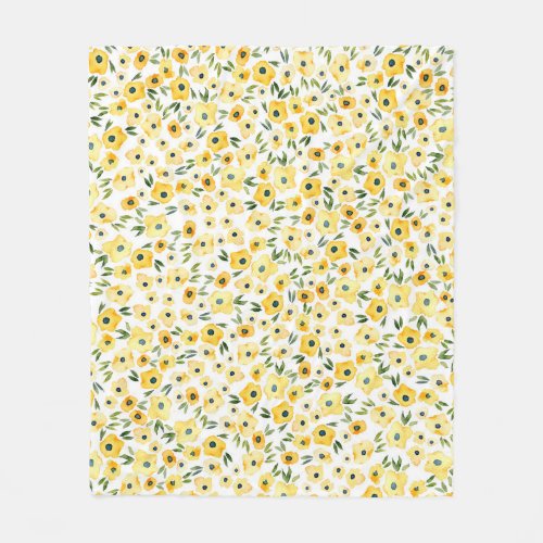 Tiny Yellow Flowers Watercolor Seamless Fleece Blanket