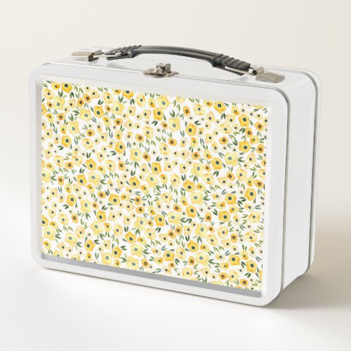Tiny Yellow Flowers Watercolor Seamless Metal Lunch Box