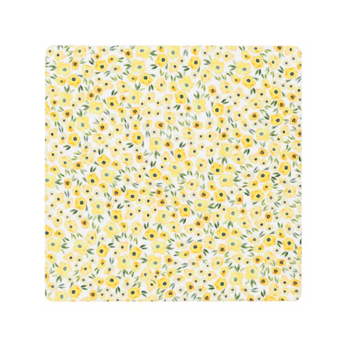 Tiny Yellow Flowers Watercolor Seamless Metal Print