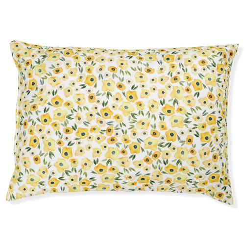 Tiny Yellow Flowers Watercolor Seamless Pet Bed