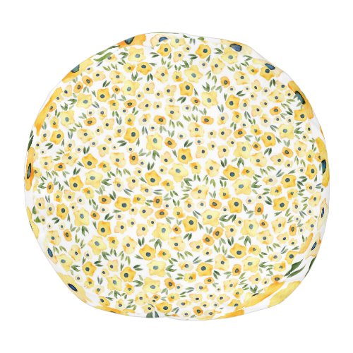 Tiny Yellow Flowers Watercolor Seamless Pouf