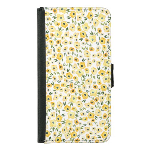 Tiny Yellow Flowers Watercolor Seamless Samsung Galaxy S5 Wallet Case