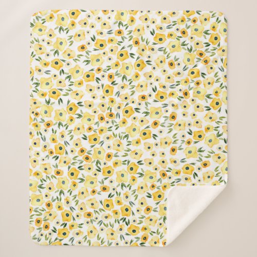 Tiny Yellow Flowers Watercolor Seamless Sherpa Blanket