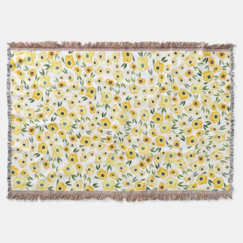 Tiny Yellow Flowers Watercolor Seamless Throw Blanket