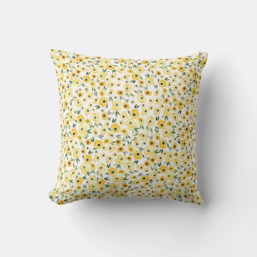 Tiny Yellow Flowers Watercolor Seamless Throw Pillow