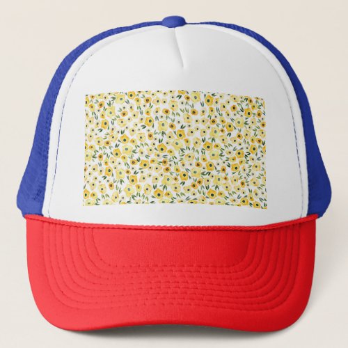 Tiny Yellow Flowers Watercolor Seamless Trucker Hat