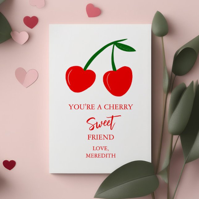 Tiny You're a Cherry Sweet Friend Valentines Note Card (Creator Uploaded)