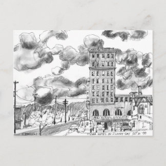 Tioga Hotel on cloudy day, Coos Bay, Oregon Postcard