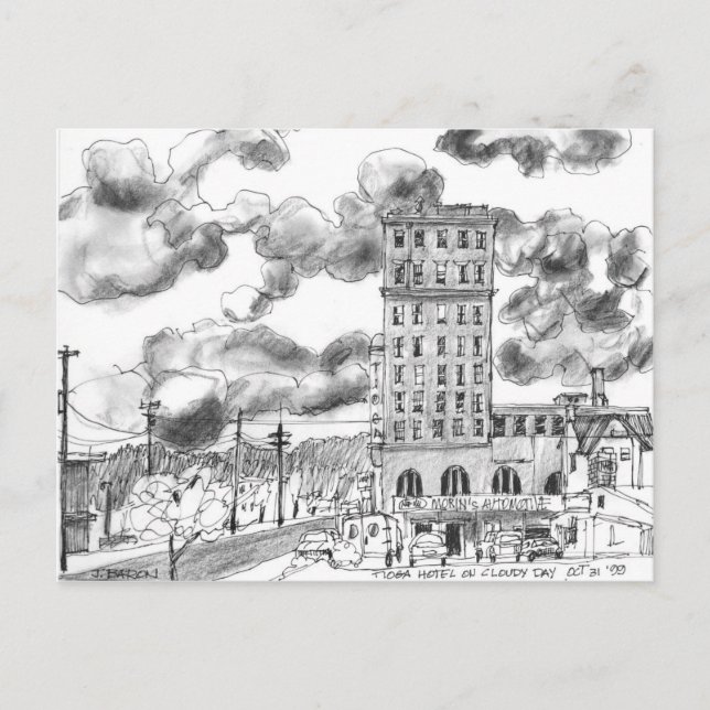 Tioga Hotel on cloudy day, Coos Bay, Oregon Postcard (Front)