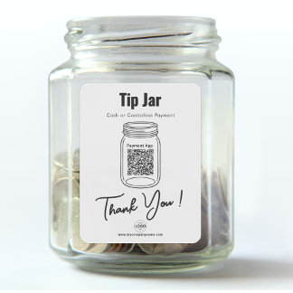 Tip Jar, Custom QR Code Payment App, White Vinyl Sticker