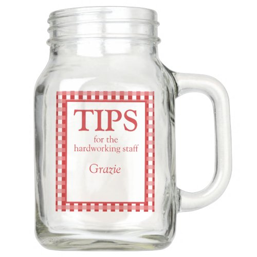 Tip Jar for Pizza Place Italian Red Checks Tips