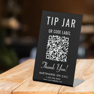 Tip Jar QR Code Black Tabletop Pedestal Sign