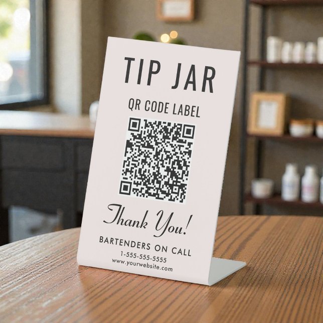 Tip Jar QR Code Pink Tabletop Pedestal Sign (Tip Jar QR Code Pink Tabletop Pedestal Sign)