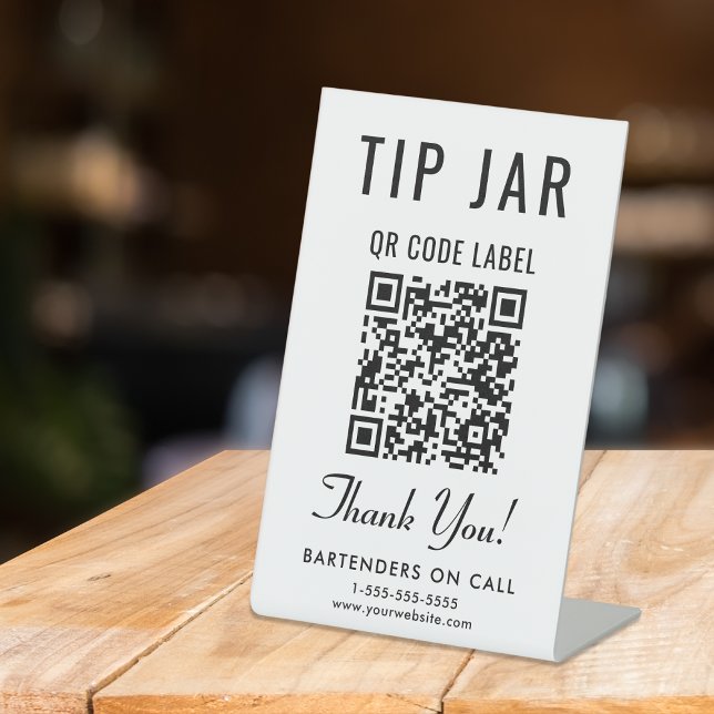 Tip Jar QR Code Tabletop Pedestal Sign (Empower your customers to tip conveniently and securely with just a scan – no more fumbling for cash)