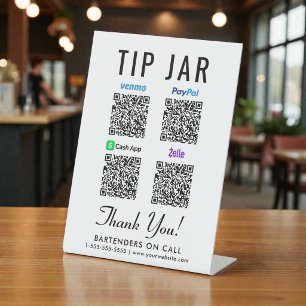 Tip Jar QR Code Venmo Paypal Cashapp Zelle Pedestal Sign