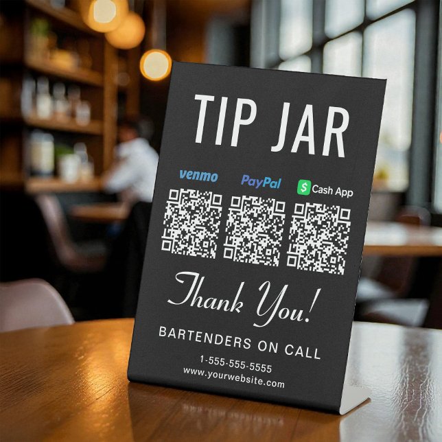 Tip Jar Venmo Paypal Cashapp QR Codes Black Pedestal Sign (Tip Jar Venmo Paypal Cashapp QR Codes Black Pedestal Sign)