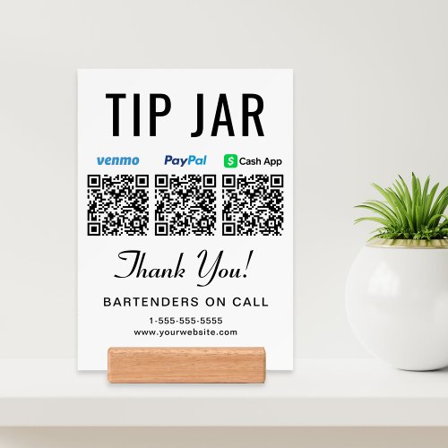 Tip Jar Venmo Paypal Cashapp QR Codes Sign Holder