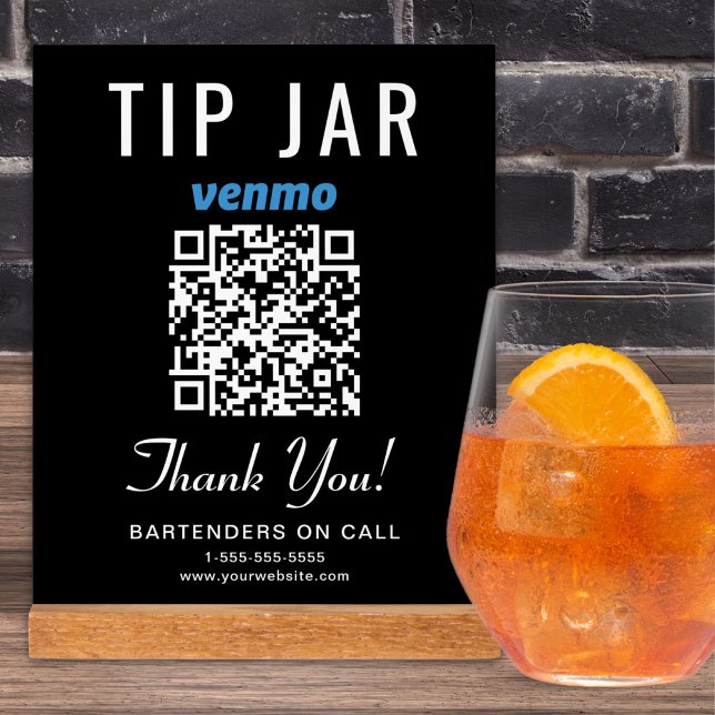 Tip Jar Venmo QR Code Black Acrylic Sign (Creator Uploaded)