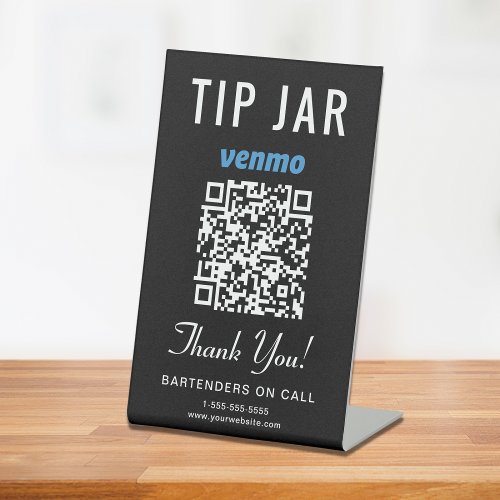 Tip Jar Venmo QR Code Black Pedestal Sign