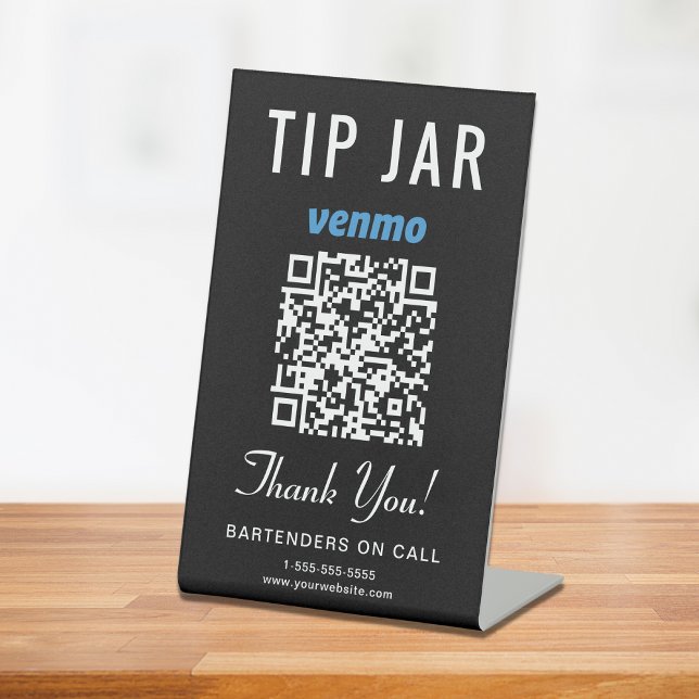 Tip Jar Venmo QR Code Black Pedestal Sign (Creator Uploaded)