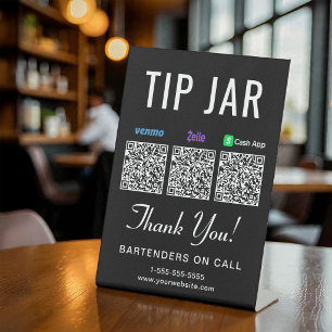 Tip Jar Venmo Zelle Cashapp QR Codes Black Pedestal Sign