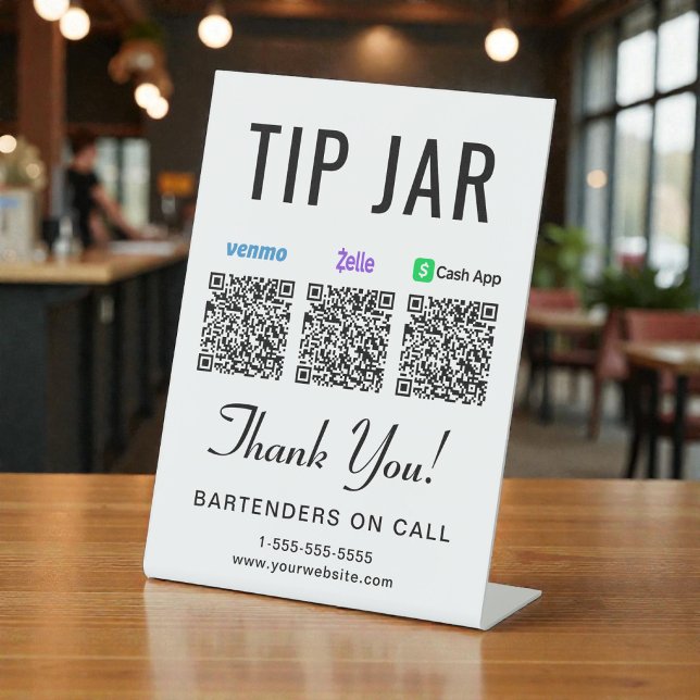 Tip Jar Venmo Zelle Cashapp QR Codes Pedestal Sign (Tip Jar Venmo Zelle Cashapp QR Codes Pedestal Sign)