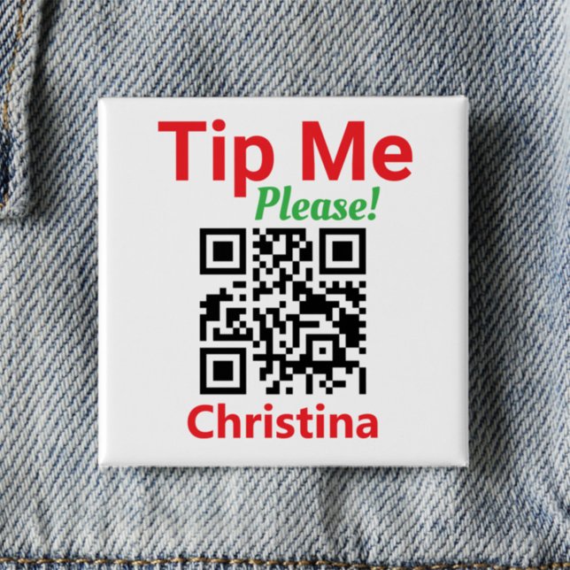 Tip Me. Request a Tip. Staff Tipping QR Code on a Button (Creator Uploaded)