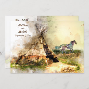Tipi and Indian Pony Boho Horse Teepee Wedding Invitation