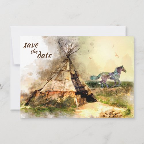 Tipi and Indian Pony Boho Horse Teepee Wedding Save The Date